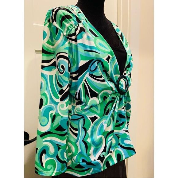 Notations Women's Layered Look Stretch Blouse, 3/4 Sleeves, Black Ring GUC - Picture 2 of 3